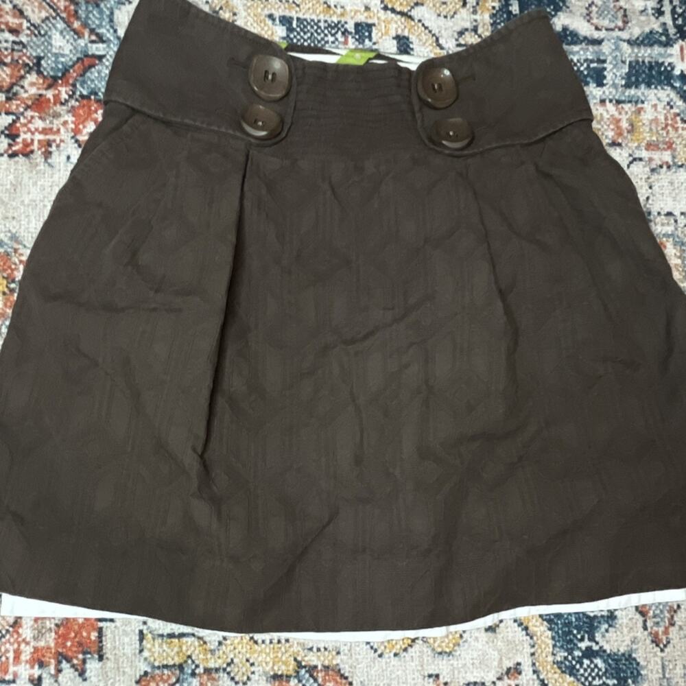 Milly of New York Y2K Early 00s Vintage Brown Cotton Textured A-Line Skirt Sz 8